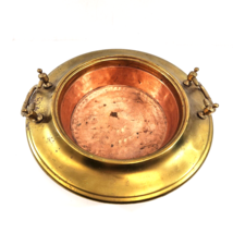 Antique Copper &amp; Brass Brazier Cache Serving Bowl Planter w/ Handles Tray - £44.30 GBP