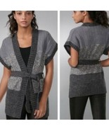 Theory Women’s Dena Caledonia Grey Belted Cardigan Sweater Size L Merino... - $34.63