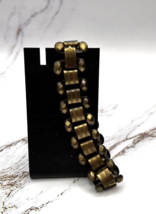 Vintage Brass Gold-tone 7 3/4&quot; x 3/4&quot; Metal Clasp Link Bracelet MCM - $10.95