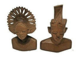 Balinese Miniature Wooden Man and Woman Carved Busts - £23.04 GBP