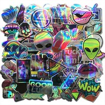 AQK 60Pcs/Lot Cool Motorcycle Laser Stickers Bomb Tide  ET  Decals For Skated Lu - £25.44 GBP
