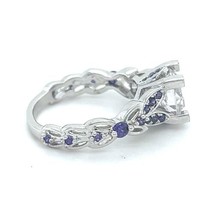 Rhodium-Plated Sterling Silver Simulated Diamond &amp; Amethyst Ring 4.5g Size 6.5 - £57.46 GBP