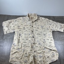 Woolrich Shirt Mens Medium Beige Short Sleeve Button Up Casual Fishing Print - £9.65 GBP
