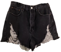 PacSun Distressed Shorts Womens Size 29 Black Denim 5-Pockets Design Pull On - £12.51 GBP