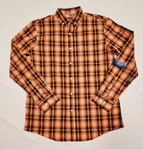 Club Room Men&#39;s Medium Voltage Orange Navy White Poplin Plaid Shirt 44&quot; - £17.46 GBP