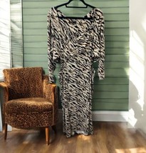 Torrid Womans Dress 3x black brown tan midi plus size Zebra Animal Print... - £29.60 GBP