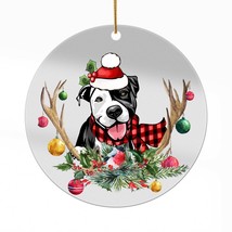 American Pitbull Terrier Dog Antlers Reindeer Christmas Ornament Acrylic Gift - £13.27 GBP