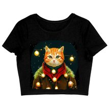 Cat Christmas Women&#39;s Cropped T-Shirt - Funny Crop Top - Ginger Cat Crop Tee Shi - £23.72 GBP