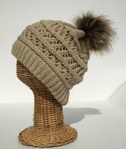 Gilrs Winter Warm Knit w/ Faux fur Pom Stretchy Ski Beanie hat &amp; Plush L... - £6.39 GBP