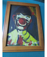 Original Oil Painting Clown By T. Sabat  12 X 16&quot;  Framed  - $3,198.85 MXN