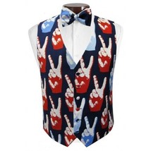 Patriotic Art Deco Peace Signs Tuxedo Vest and Bowtie - $148.50