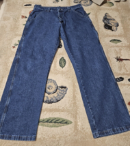 Wrangler Jeans Mens 32x30 Blue Carpenter Straight Leg Dark Wash Denim Workwear - £18.98 GBP