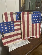 3 American Flag Metal Tray W/Handles ~ Collectible Patriotic Lot - $273.66 MXN