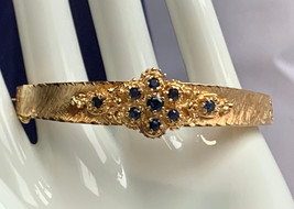 Vtg 14K Yellow Gold Bangle Bracelet 18.91g Fine Jewelry 6&quot; Sapphire Color Stones - £1,247.61 GBP