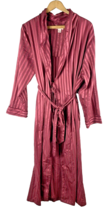 Cabernet Sleep Sense Robe Size Large Womens Rose Red Stripe Silky Mid Leg Length - £43.87 GBP