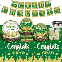 2024 Graduation Party Decorations, Green Graduation Party Supplies Disposable Pa - £23.04 GBP