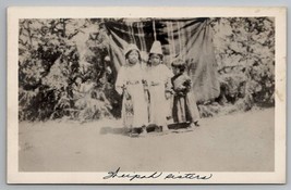 Native American Indian Girls Beaded Fez Caps Plateau Bag Puppy Postcard U25 - £59.43 GBP