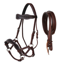 Horse Western Leather Floral Bitless Sidepull Bridle Split Reins 77RS28BR - £53.12 GBP