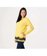 Linea Louis Dell&#39;Olio V-Neck Long Slv Top Lace Applique Sunflower Yellow XL - $13.02 CAD