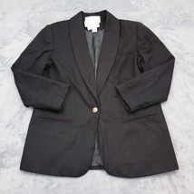 Fundamental Things Blazer Women 12 Petite Black Wool Long Sleeve Collared Jacket - £20.18 GBP