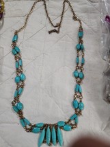 Turquoise Beaded Long Strand Boho Necklace 22&quot; Vintage Pretty - $356.20 MXN