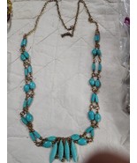 Turquoise Beaded Long Strand Boho Necklace 22&quot; Vintage Pretty - $26.47 CAD