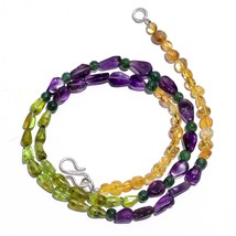 Natural Amethyst Peridot Citrine Gemstone Smooth Beads Necklace 17&quot; UB-4525 - £7.81 GBP