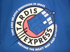 TeeFury Doctor Who LARGE &quot;Tardis Express&quot; Doctor Who Tribute Shirt ROYAL... - £11.15 GBP