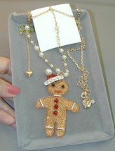 Betsey Johnson Gingerbread Man W/Santa Hat Sweater Necklace NEW - £31.63 GBP