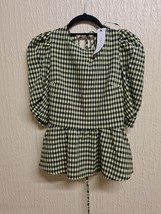 Topshop Green/black Gingham PEPLUM TOP With Lace Up Back size 6uk Express Shippi - £18.10 GBP