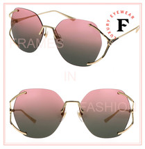 GUCCI 0651 Gold Pink Oval Fork Rimless Metal Sunglasses GG0651S Authentic 001 - £195.73 GBP