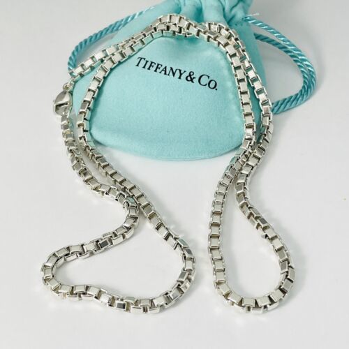 24” Tiffany & Co Large Men’s Unisex Sterling Silver Venetian Box Link Necklace - £522.78 GBP