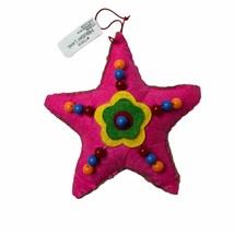 Holiday Lane Merry and Brightest Pink Star Beaded Fabric Ornament New - $9.75