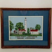 Wind Point Lighthouse Racine Wisconsin Finished Cross Stitch 15&quot; x 12&quot; Vintage - $34.65