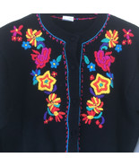 Black VTG cardigan sweater with bright  colors crewel embroidered design - $24.70