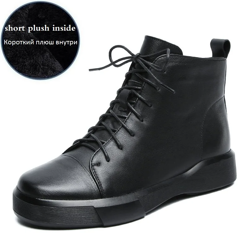 Classic Black Women Boots Autumn Winter Warm Shoes Women Genuine Leather Ankle B - £75.87 GBP