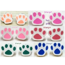Pet Paw Polymer Clay Stud Earrings 14mm/1/2&quot; plus - 6 colors - £6.31 GBP