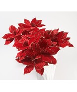 Barbara King Set of 10 Velvet Poinsettia Picks in Red - £33.34 GBP