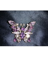 Vintage Gold Tone Prong Set Shades of Purple Rhinestones Butterfly Brooc... - £63.13 GBP