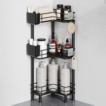 3-Tier Corner Shower Caddy, Floor Stand with Toothbrush Holder &amp; Hooks - $36.42