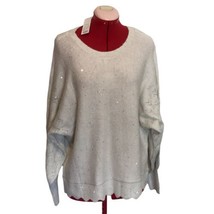 NWT ELLE Women Snow White Bling Sequin Pointelle Puff LARGE Sweater NEW $50 - £25.91 GBP