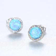 S925 Silver Stud Earrings Simple Opal Zircon Earrings Opal Design Sense Ear  - £22.38 GBP