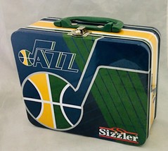 Sezzler sponsorship of Jazz tin lunch box Blue Green Yellow White colors - £6.14 GBP