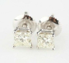 Precioso 0.99 Ctw Corte Princesa Diamante Tuerca Pendientes En 14k Oro Blanco - $2,469.94