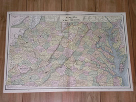 1887 Antique Map Of Virginia / West Virginia / Verso Maryland Delaware Ohio - £21.07 GBP