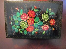 Russian Lacquer Painted Trinket Compatible with Box - Flowers, 1 X 6 X 4 Origina - $46.05