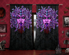 Pastel Goth Medusa Curtains, Dark Fantasy Decor, Window Drapes, Sheer and Blacko - $164.00