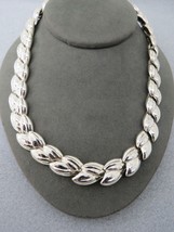 Vintage Monet Necklace Silver Tone Metal Designer Collar Link Shiny Finish - £7.98 GBP