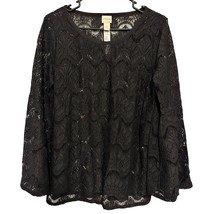 Chico&#39;s Tunic Blouse Size 12 14 Large Lace Black Nylon Spandex Pullover ... - £12.98 GBP