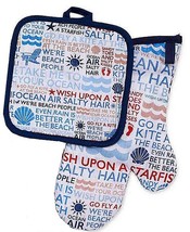 Avanti Beach Words Cotton 2-Piece Potholder and Oven Mitt Set Beach Summer House - £29.15 GBP